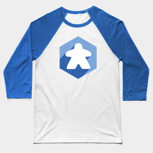 Hexagon Meeple Blue Baseball T-Shirt by east coast meeple